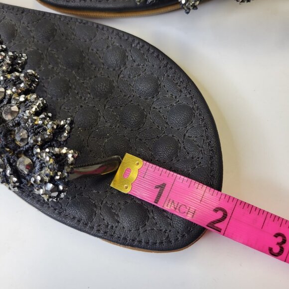 SIZE 8 Black Glitter Embellished Sandals Cushioned Flats Slippers (Size 39) - Picture 11 of 14
